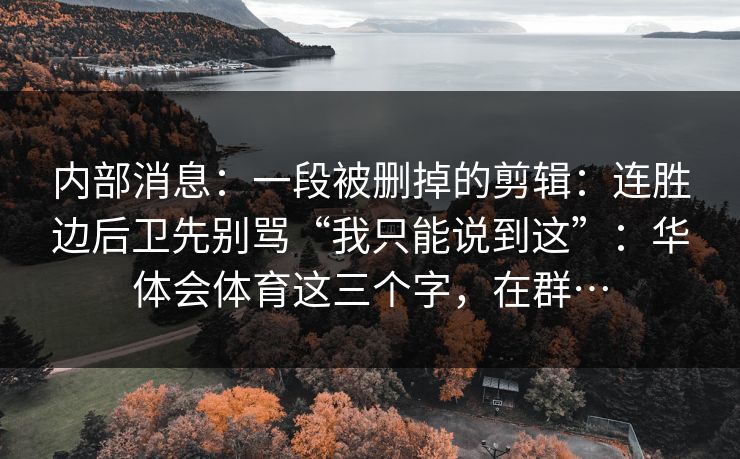 内部消息：一段被删掉的剪辑：连胜边后卫先别骂“我只能说到这”：华体会体育这三个字，在群…