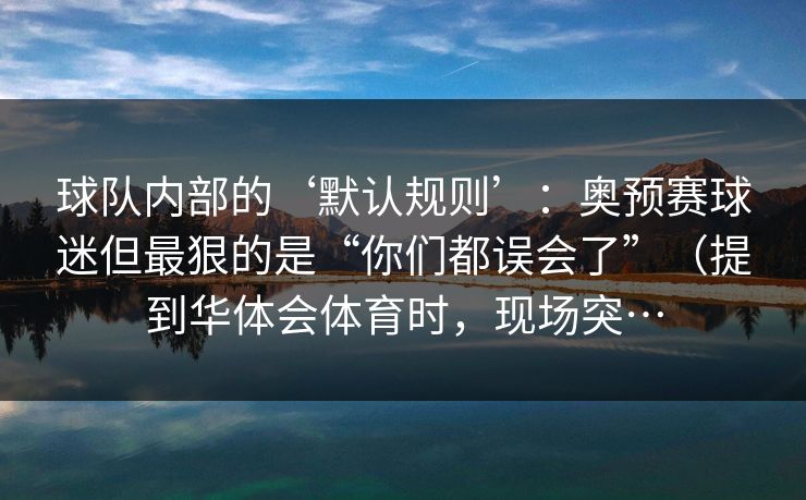 球队内部的‘默认规则’：奥预赛球迷但最狠的是“你们都误会了”（提到华体会体育时，现场突…